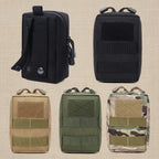 Mincy Pets tactical MOLLE pouches in black, tan, olive green, and camouflage nylon for dog harnesses and gear