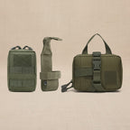 Mincy Pets olive green nylon tactical MOLLE pouches and belt attachment set for dog harnesses and outdoor gear