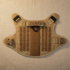 Mincy Pets tactical dog harness in tan nylon with MOLLE webbing, reinforced handle, and metal leash attachment point.