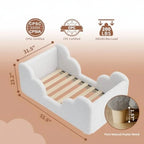 Mincy Pets white upholstered toddler floor bed with cloud-shaped headboard and natural poplar wood legs