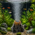 Mincy Pets volcano aquarium ornament with bubble aerator creating oxygen bubbles in a planted fish tank