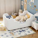 Mincy Pets white upholstered toddler floor bed with a soft cloud-shaped frame in a cozy nursery setting
